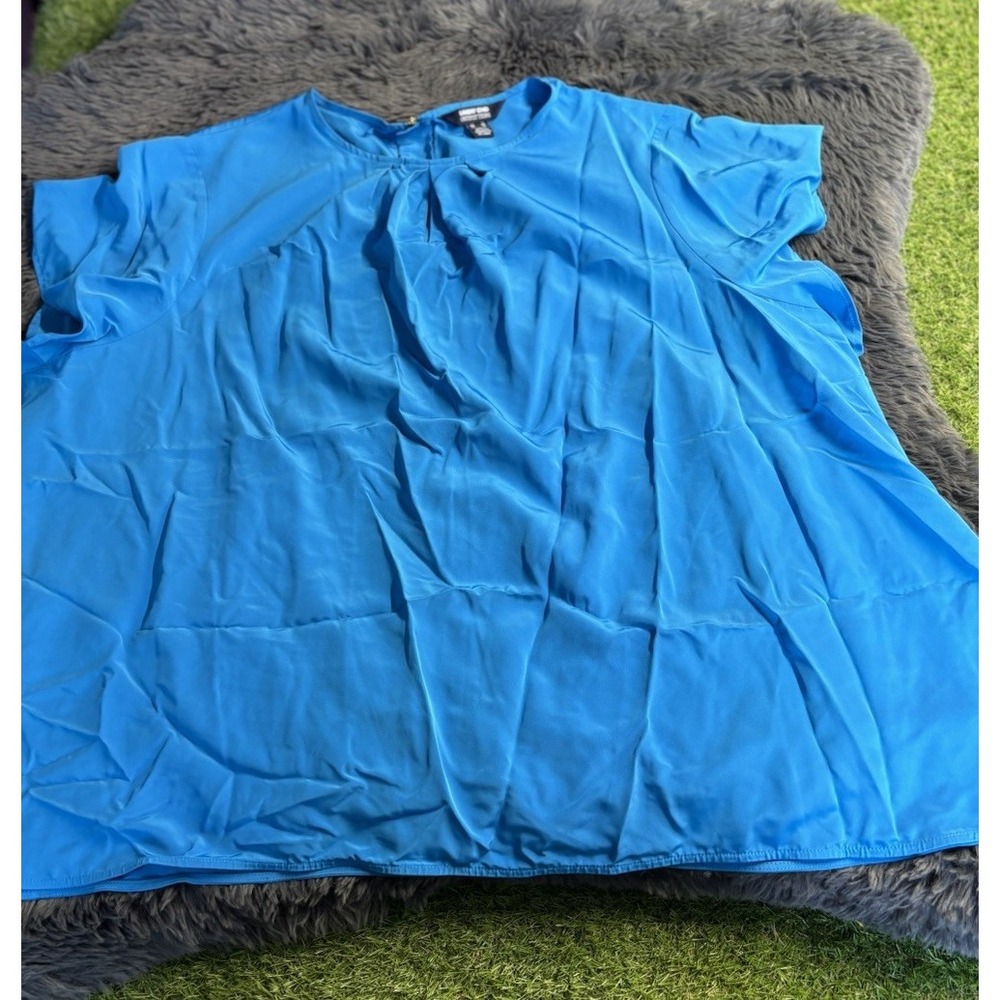 Lands End Outfitters blouse top size 28W‎ cap sleeve teal blue back zip